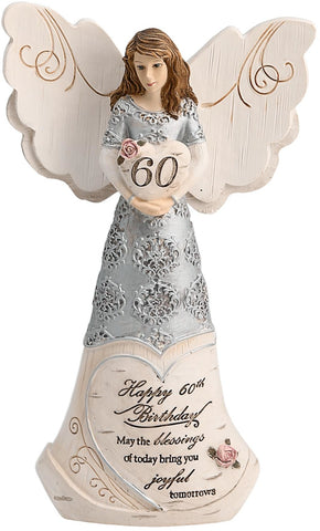 60th Birthday - 6" Angel Holding 60th Heart